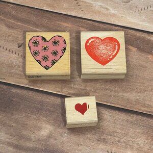 SET OF 3 RUBBER STAMPEDE #121A, A25FFC, & +1 WOOD RUBBER STAMPS FLORAL HEARTS